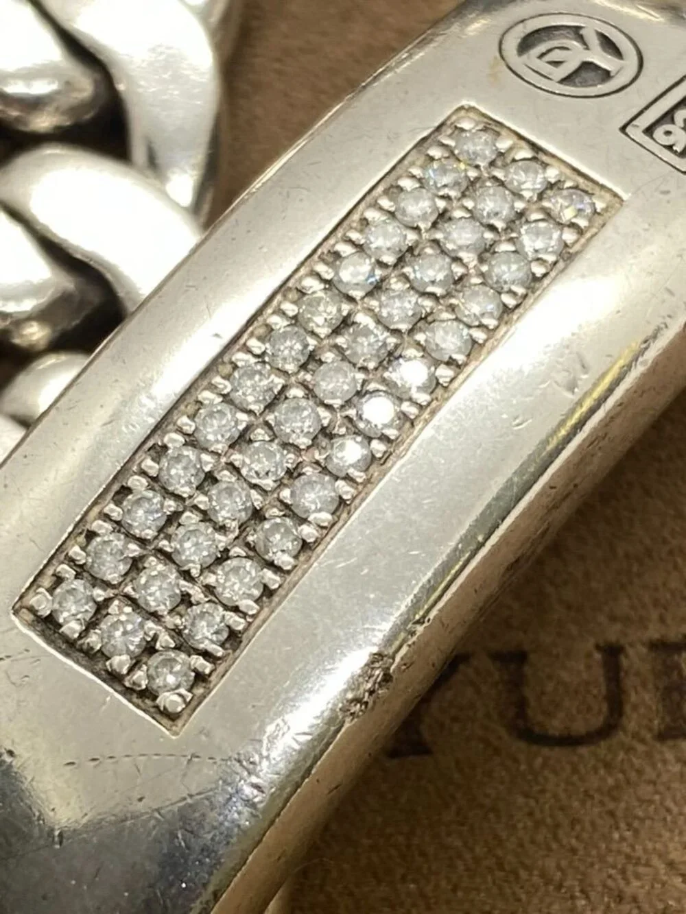 David Yurman Diamond Curb ID Plate Sterling Silver 925 Bracelet 8.25